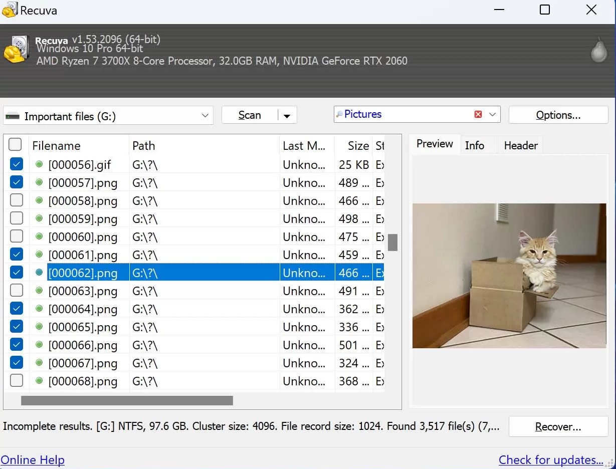 Recuva-Dateiwiederherstellungssoftware unter Windows